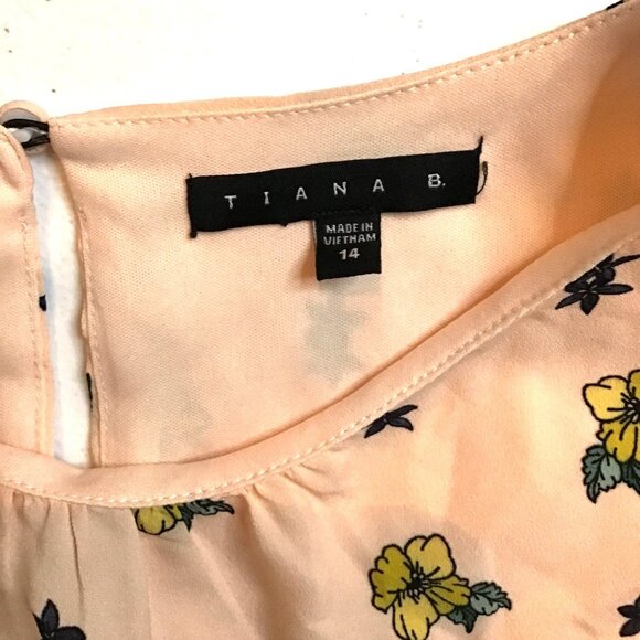 Tiana B. Womens Floral Print Dress Size 14 Peach With Black & Yellow Flowers - Picture 6 of 11